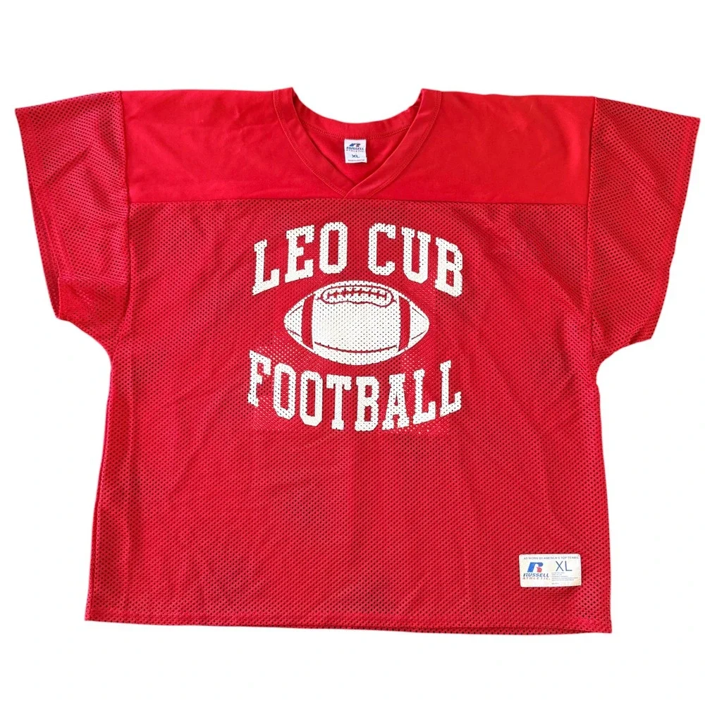 Russell Athletic Leo Cub Football Jersey Red Mesh V-Neck Mens XL Vintage Style